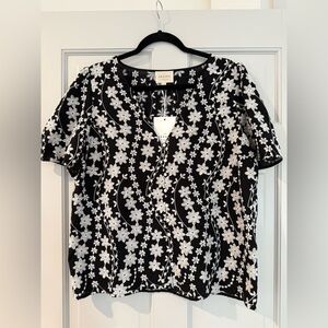 Sezane Black and White Floral Blouse